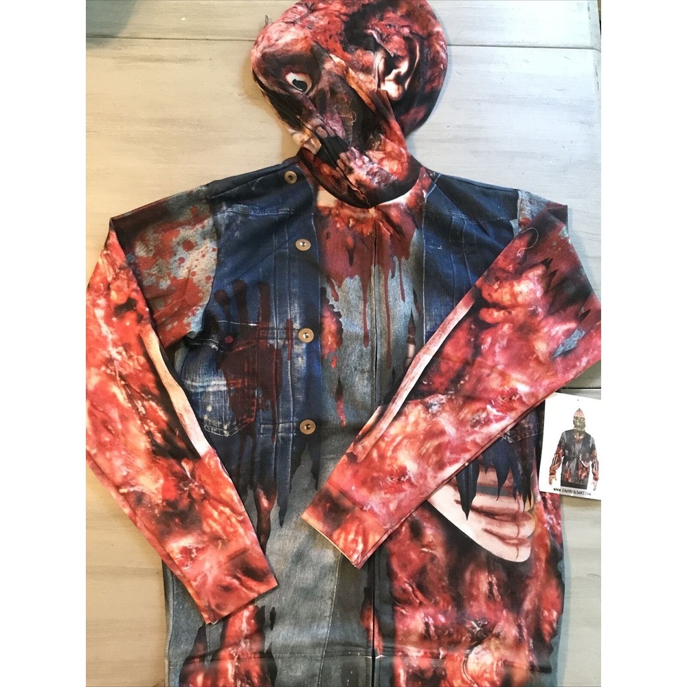 Faux Real Zip Up Mask Hoodie Zombie Mens Small Halloween Costume